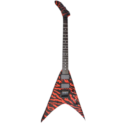 Custom Obsidian KK Graphic Kerry King Reverb V Dual Point Body Red Bengal Tiger Graphic Guitar