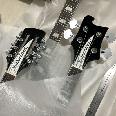 Custom Nova 4003 Mike Rutherford Genesis Double Neck Jetglo Black 4 String Bass 12 String Electric Guitar - Image 3