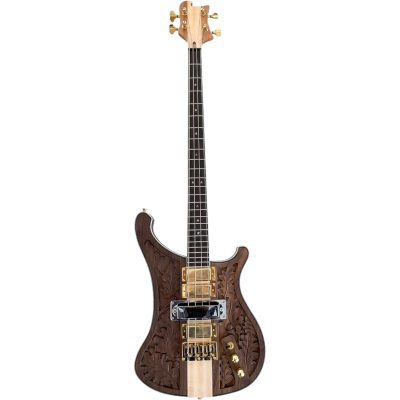 Custom Nova Lemmy Kilmister 4004 Walnut Stain Wood Carved Oak Leaves 4 String Bass - Image 2