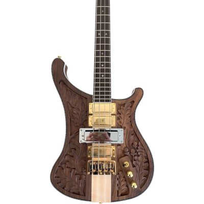 Custom Nova Lemmy Kilmister 4004 Walnut Stain Wood Carved Oak Leaves 4 String Bass