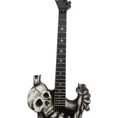 Custom Obsidian George Black Gray White Finish Hand Painted Skull And Bones Carved Skeleton Guitar JFrog - Image 2