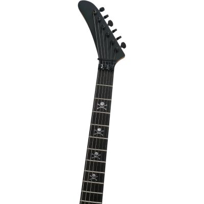 Custom Obsidian George Black Gray White Finish Hand Painted Skull And Bones Carved Skeleton Guitar JFrog - Image 3
