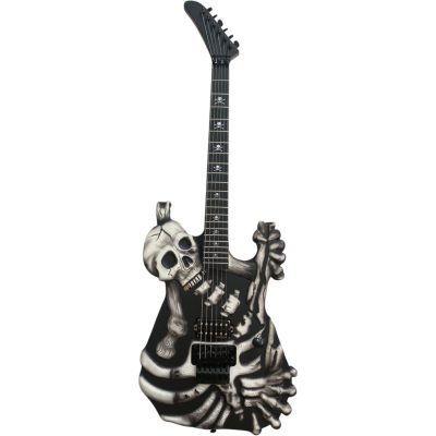 Custom Obsidian George Black Gray White Finish Hand Painted Skull And Bones Carved Skeleton Guitar JFrog