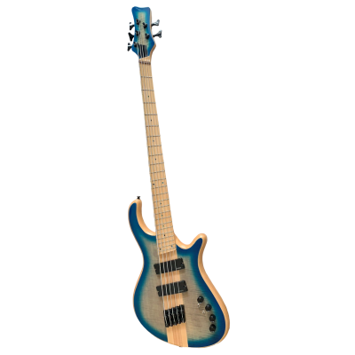 Custom Onyx Patriot Translucent Blue Burst Flamed Maple 5 String Bass Multi Fanned Fret - Image 2