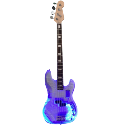 Custom Regent Plexiglass Acrylic Lucite 4 String Rosewood Fretboard Precision Blue LED Glow Bass - Image 2