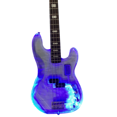 Custom Regent Plexiglass Acrylic Lucite 4 String Rosewood Fretboard Precision Blue LED Glow Bass