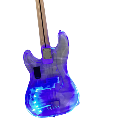 Custom Regent Plexiglass Acrylic Lucite 4 String Rosewood Fretboard Precision Blue LED Glow Bass - Image 7