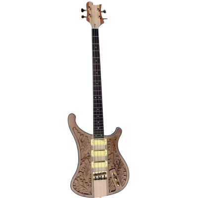 Custom Nova Lemmy Kilmister 4004 Natural Walnut Wood Carved Oak Leaves 4 String Bass - Image 2