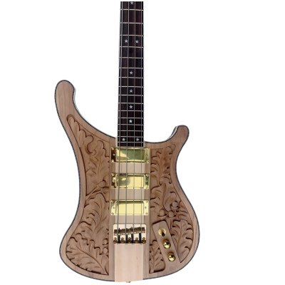 Custom Nova Lemmy Kilmister 4004 Natural Walnut Wood Carved Oak Leaves 4 String Bass
