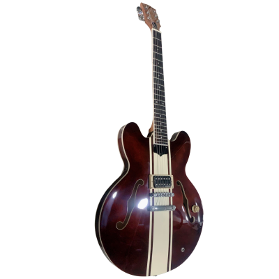 Custom Crown ES333 Brown Cream Racing Stripes Tom DeLonge White Fhole Jazz Electric Guitar