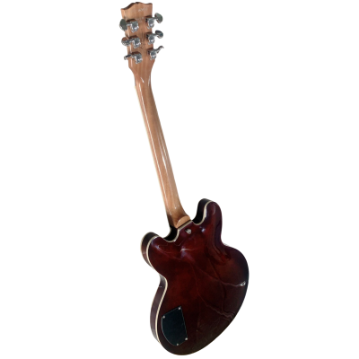 Custom Crown ES333 Brown Cream Racing Stripes Tom DeLonge White Fhole Jazz Electric Guitar - Image 6