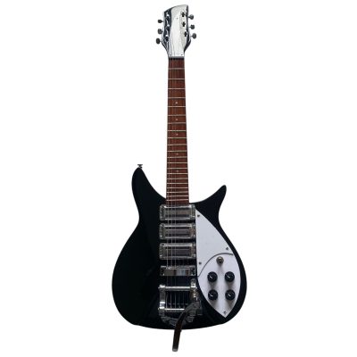 Custom Nova Black Jetglo 325C64 21 Inch Scale Length 6 String Rosewood Fretboard Guitar White Pickguard - Image 4