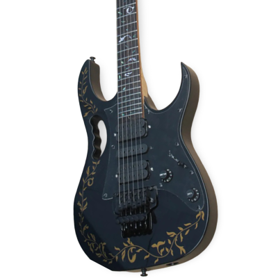 Custom Axis Jai Onyx Black Gold Vine Leaf Floral Graphic Pia Petal Grip Guitar