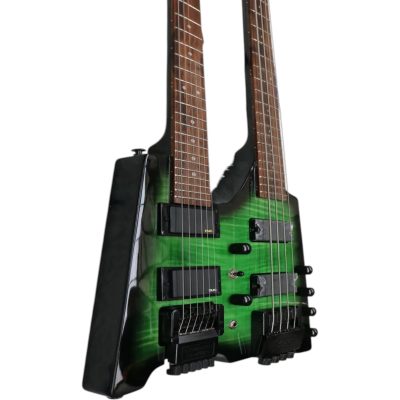 Custom Diplomat Green Flamed Maple Top Double Neck Headless 4 String Bass Neck 6 String Guitar Neck - Image 4