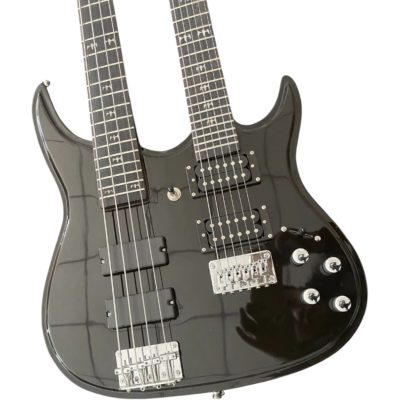 Custom Regent Black Ebony Finish Double Neck Guitar 4 String Bass 6 String Guitar