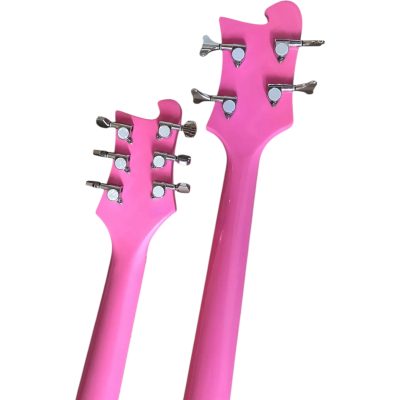 Custom Nova 4080 Geddy Lee Double Neck Pink 4 String Bass 6 String Guitar Black Pickguard - Image 3