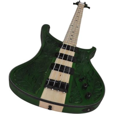 Custom Nova Lemmy Kilmister 4004 Green Finish Natural Hand Carved Oak Leaf 4 String Bass - Image 5