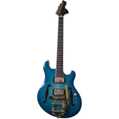 Custom Vesper Languedoc Region Fhole Bigsby Transparent Blue Spalted Maple Bracing Inside Guitar - Image 9
