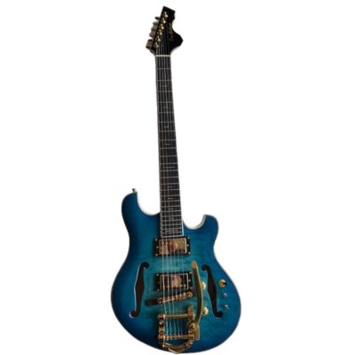 Custom Vesper Languedoc Region Fhole Bigsby Transparent Blue Spalted Maple Bracing Inside Guitar - Image 8