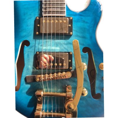 Custom Vesper Languedoc Region Fhole Bigsby Transparent Blue Spalted Maple Bracing Inside Guitar - Image 5