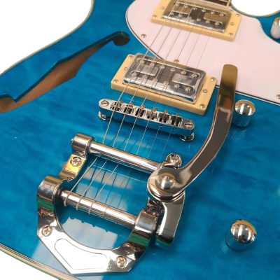 Custom Regent Thinline Fhole Bigsby Quilted Translucent Blue Burst Quilted Maple Guitar - Image 2
