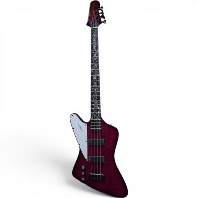 Custom Crown Thunderbird Translucent Magenta Burst 4 String Bass Vine Floral Fretboard Inlay - Image 3