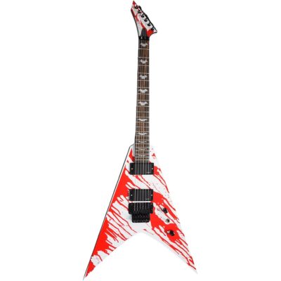 Custom Obsidian Flying V Snow White Dripping Blood Graphic Jacobs Floyd Rose Tremolo Guitar - Image 3