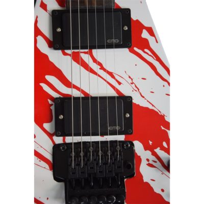Custom Obsidian Flying V Snow White Dripping Blood Graphic Jacobs Floyd Rose Tremolo Guitar - Image 6