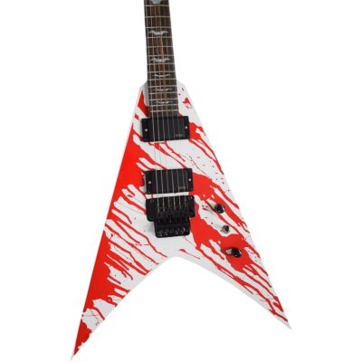 Custom Obsidian Flying V Snow White Dripping Blood Graphic Jacobs Floyd Rose Tremolo Guitar