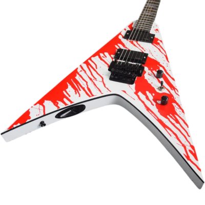 Custom Obsidian Flying V Snow White Dripping Blood Graphic Jacobs Floyd Rose Tremolo Guitar - Image 9