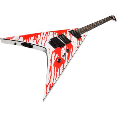 Custom Obsidian Flying V Snow White Dripping Blood Graphic Jacobs Floyd Rose Tremolo Guitar - Image 10