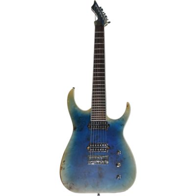 Custom Topaz Black Machine Turquoise Iris Burst 7 String Guitar Birdseye - Image 2