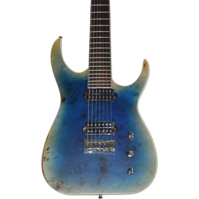 Custom Topaz Black Machine Turquoise Iris Burst 7 String Guitar Birdseye