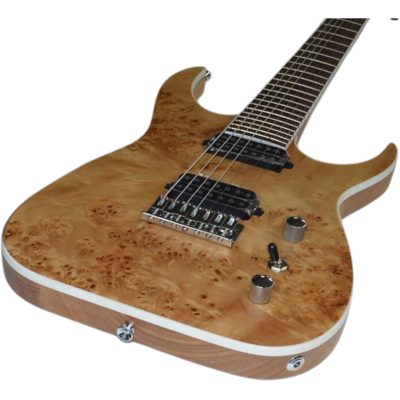 Custom Topaz Black Machine Natural Birdseye 7 String Guitar - Image 5