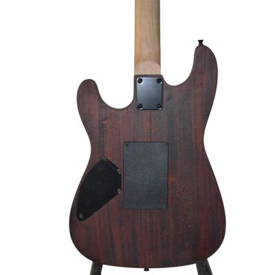 Custom Obsidian Carved Skull Floyd Rose Tremolo Kirk Distressed Burned Natural Wood Red Charcoal Wash Guitar - Image 6