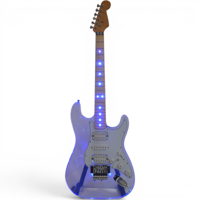 Custom Regent Plexiglass Acrylic Lucite Integrated Blue LED Illumination Guitar Maple Fretboard - Image 5