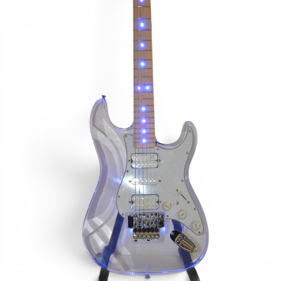 Custom Regent Plexiglass Acrylic Lucite Integrated Blue LED Illumination Guitar Maple Fretboard