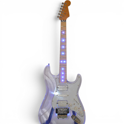Custom Regent Plexiglass Acrylic Lucite Integrated Blue LED Illumination Guitar Maple Fretboard - Image 7