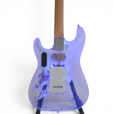 Custom Regent Plexiglass Acrylic Lucite Integrated Blue LED Illumination Guitar Maple Fretboard - Image 9