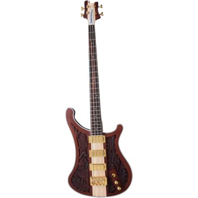 Custom Nova Lemmy Kilmister 4004 Walnut Finish Natural Hand Carved Oak Leaf 4 String Bass - Image 3