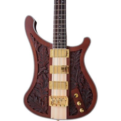 Custom Nova Lemmy Kilmister 4004 Walnut Finish Natural Hand Carved Oak Leaf 4 String Bass