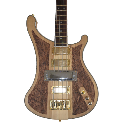 Custom Nova Lemmy Kilmister 4004 Natural Walnut Stain Wood Carved Oak Leaves 4 String Bass