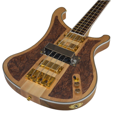 Custom Nova Lemmy Kilmister 4004 Natural Walnut Stain Wood Carved Oak Leaves 4 String Bass - Image 6