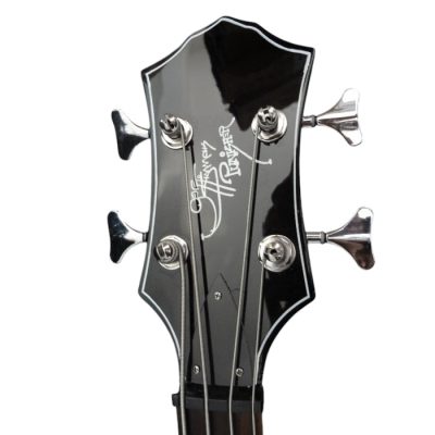 Custom Dynasty Kiss Gloss Black White Pinstripe Band Edge Gene Simmons Punisher 4 String Bass - Image 5