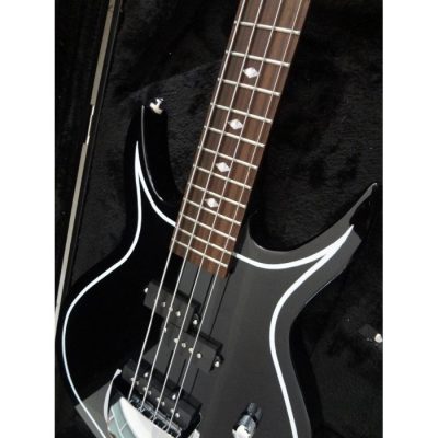Custom Dynasty Kiss Gloss Black White Pinstripe Band Edge Gene Simmons Punisher 4 String Bass