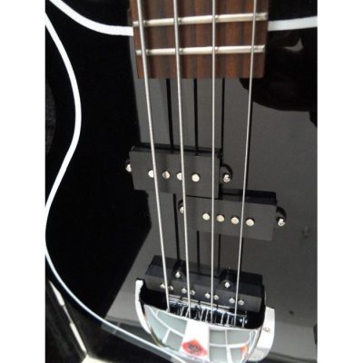 Custom Dynasty Kiss Gloss Black White Pinstripe Band Edge Gene Simmons Punisher 4 String Bass - Image 3