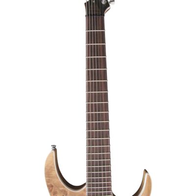 Custom Topaz Black Machine Natural Birdseye Burl 7 String Guitar - Image 7