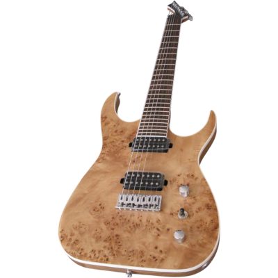 Custom Topaz Black Machine Natural Birdseye Burl 7 String Guitar - Image 6