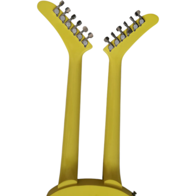 Custom Cinder Rick Nielson Uncle Dick Double Neck Checkerboard Yellow Graphic Guitar - Image 8