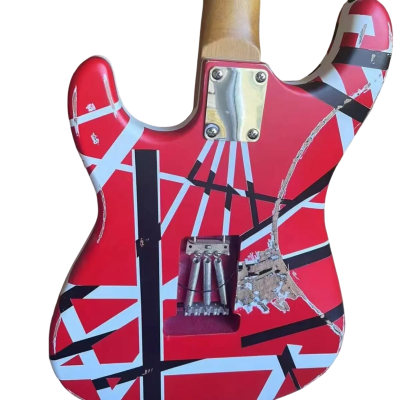 Custom Lazu Van Halen Red Black White Stripes Frankie Floyd Rose Tremolo Guitar - Image 3
